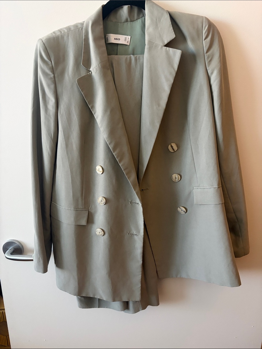 Mango Double-Breasted Sage Green Pantsuit Jacket